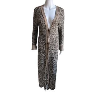 Free People Animal Print Duster Cardigan Womens XS Boho Long Button Knit